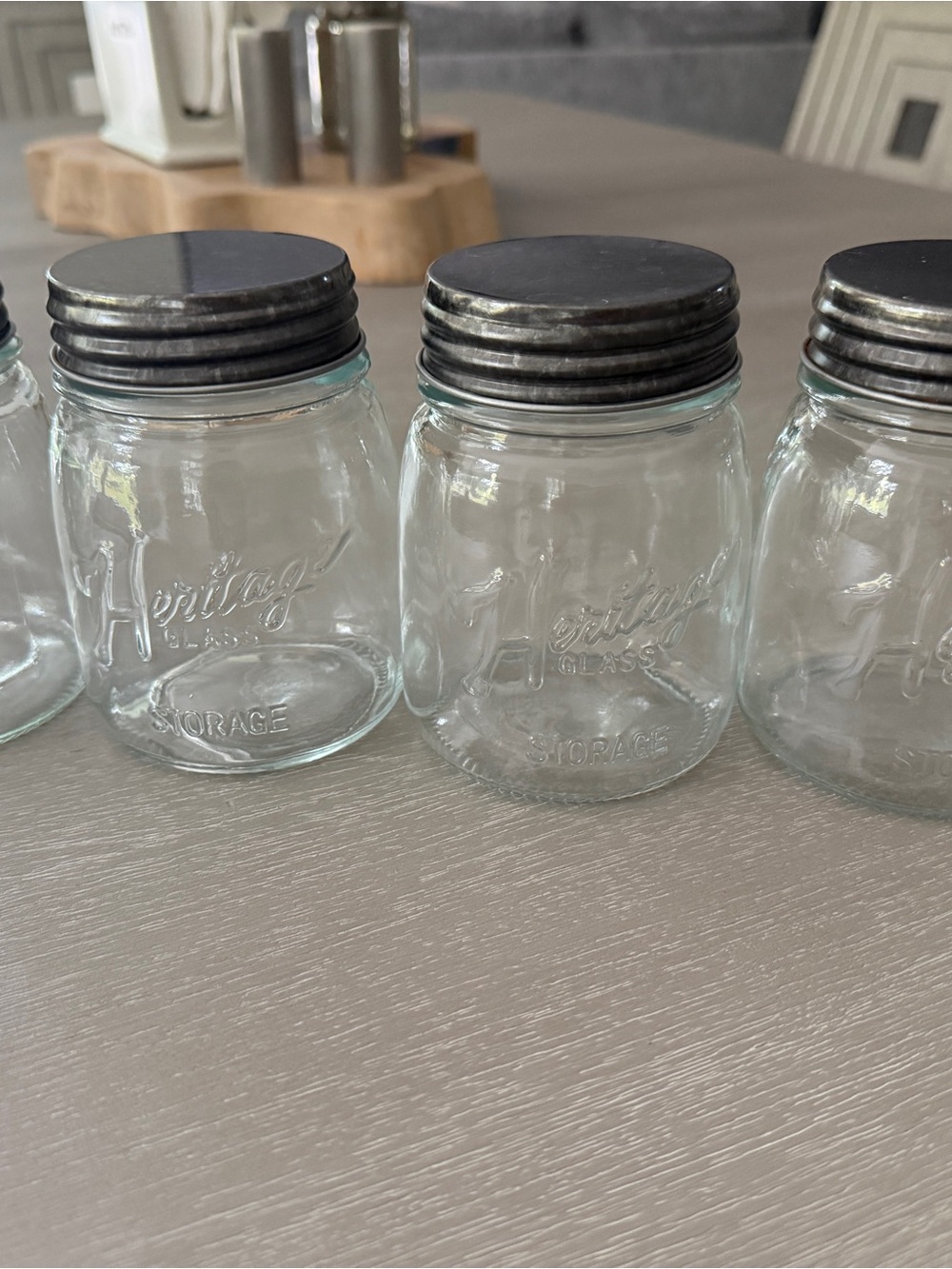 Heritage Clear Glass Storage Jars with grey Metal Lids - Set of 4